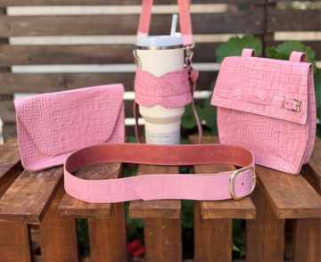 Lotus Bag,  Deri Stanley-Termos Taşıma Çantası 5’li Set - Pembe Kroko